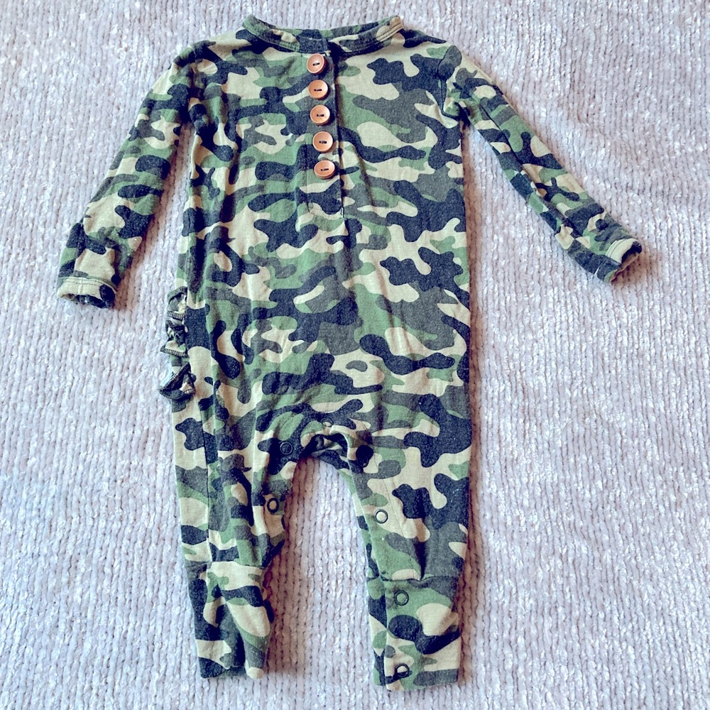 Posh Peanut Cadet long sleeve ruffled Henley romper, 0-3 months